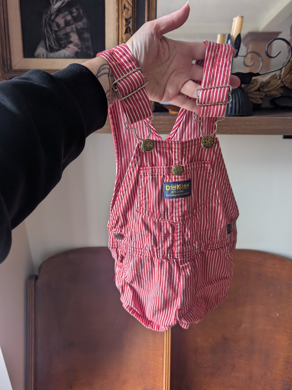 OshKosh B'gosh Red and White Striped Toddler Short Overalls